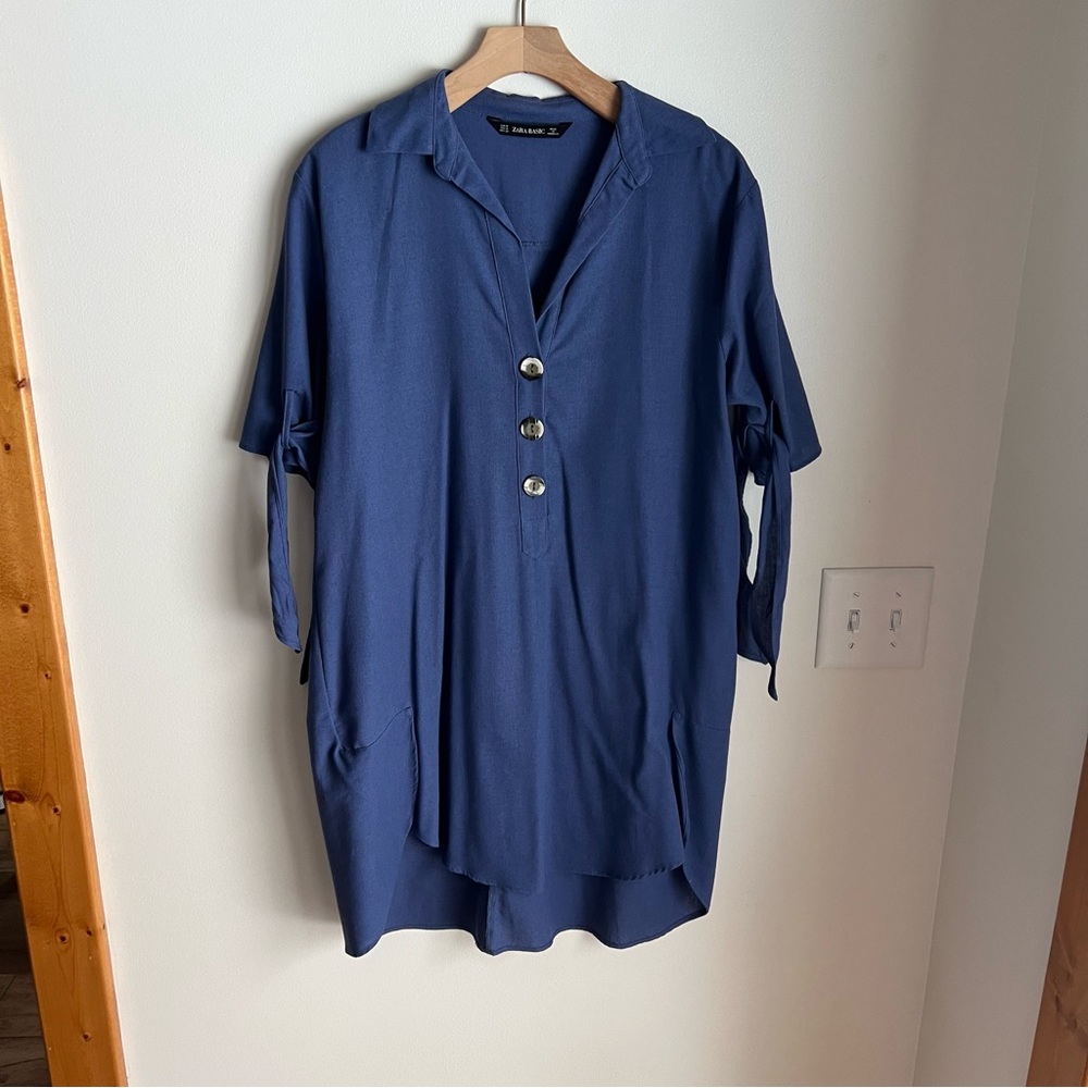 Zara Basic Botton Tunic Dress Linen/Cotton NWOT, Y2K - Picture 4 of 11